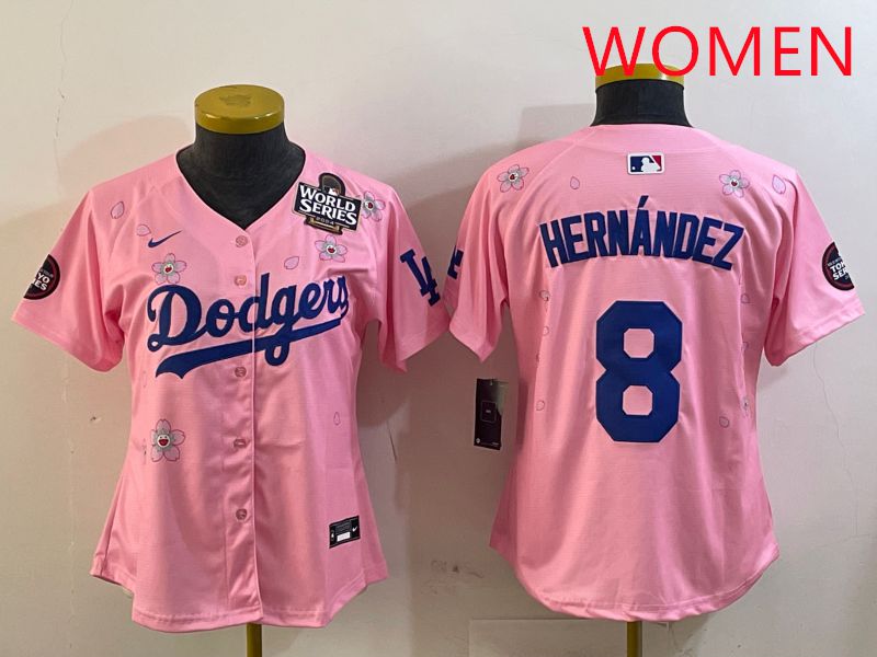 Women Los Angeles Dodgers #8 Hernandez Pink Sakura Edition 2025 Nike MLB Jersey style 7->women mlb jersey->Women Jersey